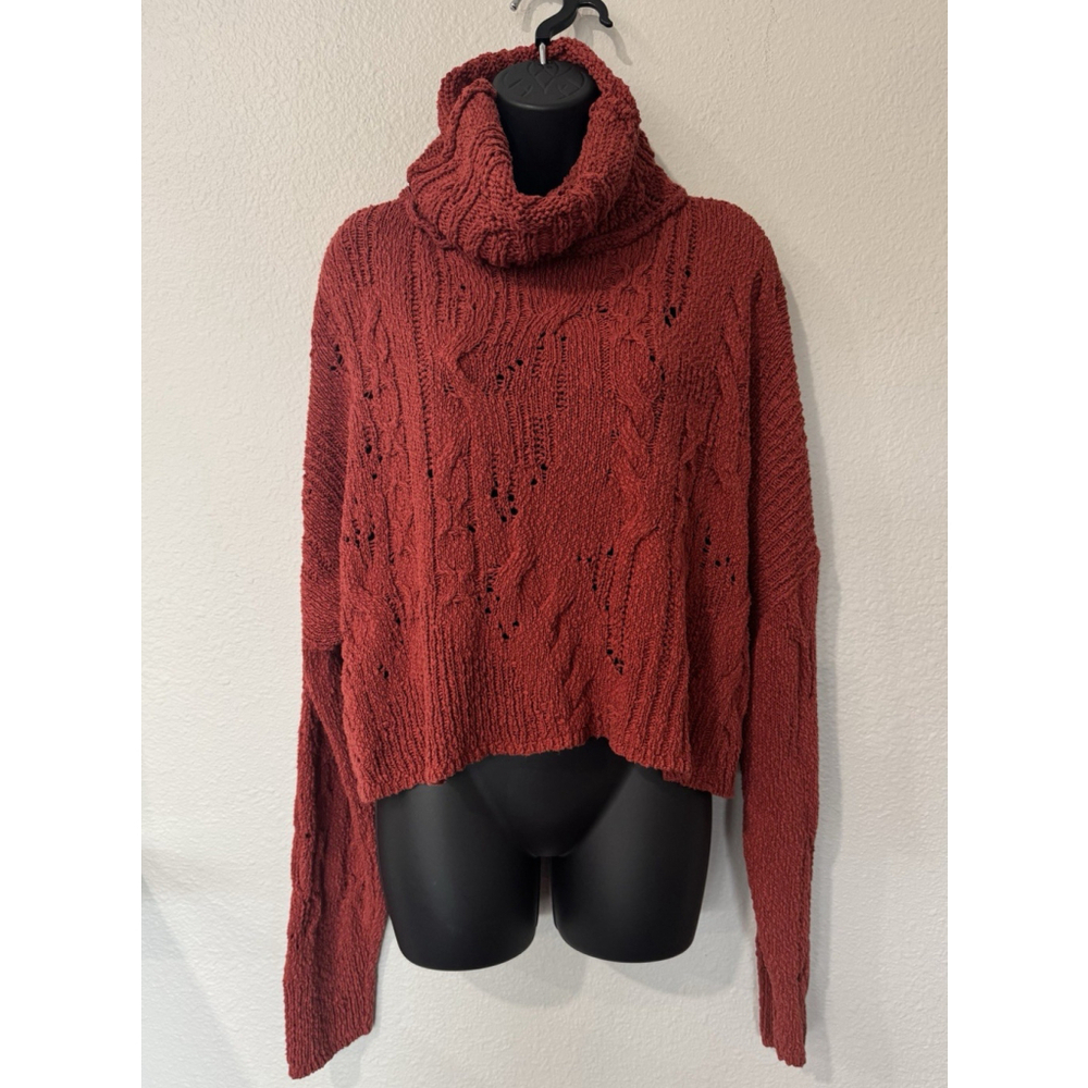 Rust Cable Knit Turtleneck Sweater Chunky Knit Cropped Cozy Fall Winter Trend